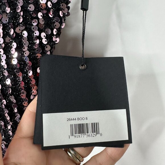 NWT Mac Duggal Stretch Sequined Open Back Lace Up Gown Black Rose 8 #8476 - Picture 6 of 8